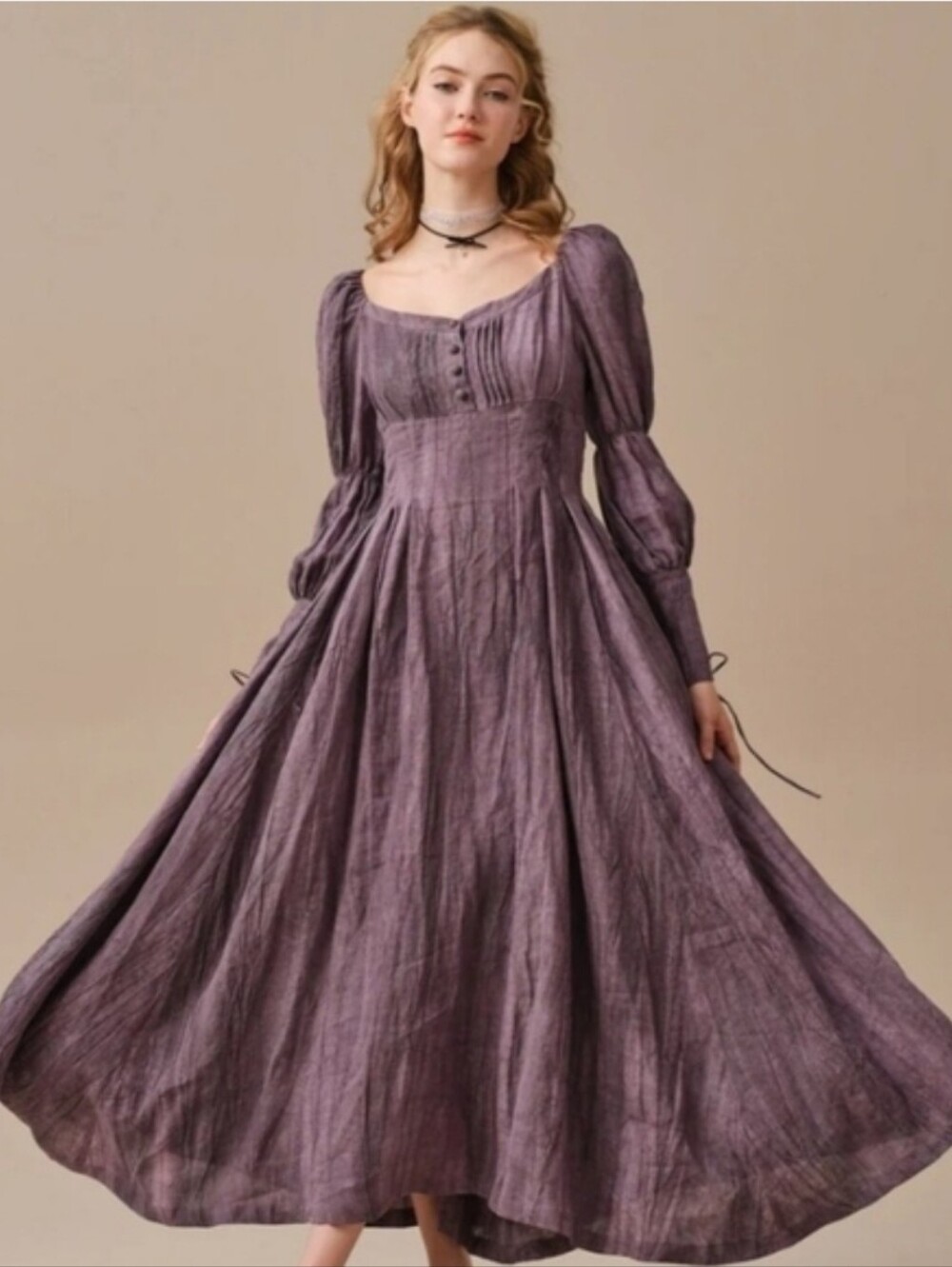 Linennaive Phoenix 24/Regency Linen Lace up dress S PURPLE